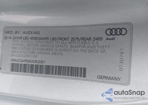 2014 Audi S5 Premium Plus из США, поврежденный, VIN WAUCGAFRXEA052061